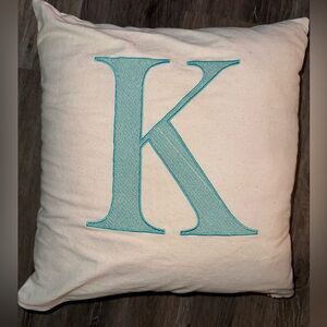 Thirty-one Pillow Cover 18 x 18 turquoise letter K